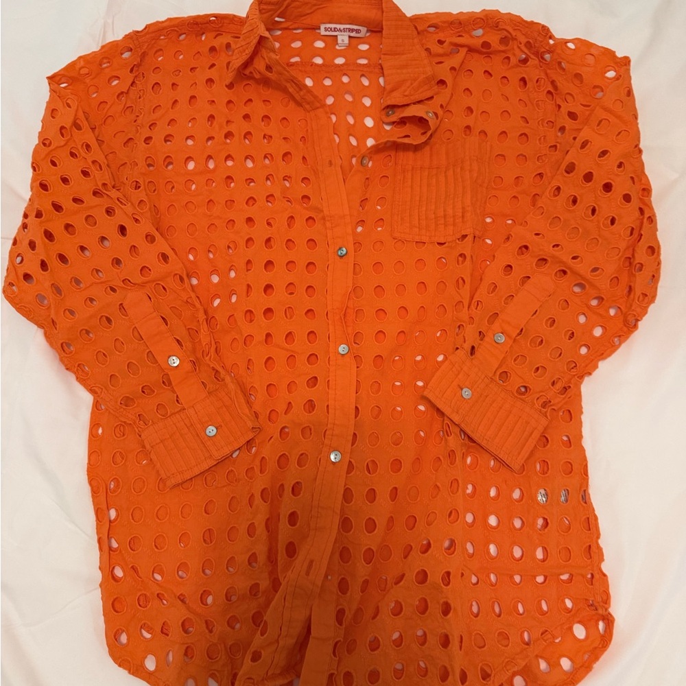 SOLID & STRIPED Orange Eyelet Shirt